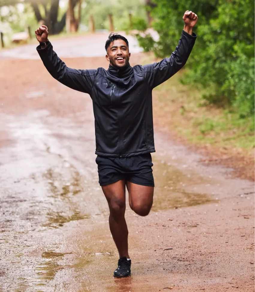 young hispanic fit male athlete cheering with his utc webp